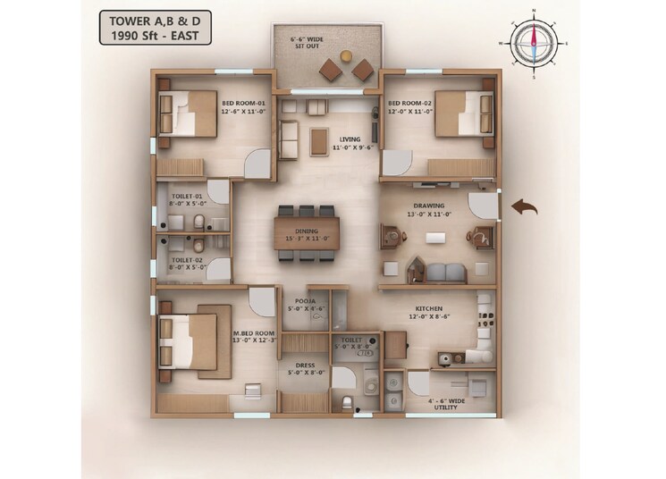 Floor Plan, kollur 3 Bedroom 1910 Sq.Ft. Apartment In Kollur Hyderabad 7459932