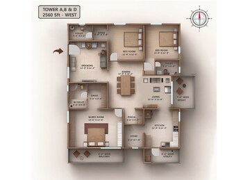 Floor Plan in 3 BHK Apartment at Kollur – for Sale