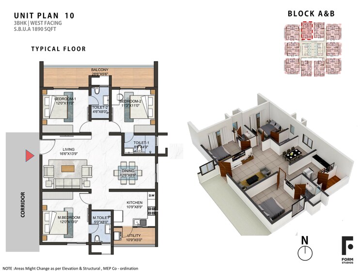 Floor Plan, greenspace-marvel 3 Bedroom 1890 Sq.Ft. Apartment In Manikonda Hyderabad 7460059