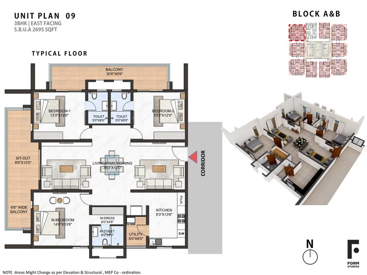 Floor Plan, greenspace-marvel 3 Bedroom 1890 Sq.Ft. Apartment In Manikonda Hyderabad 7460059