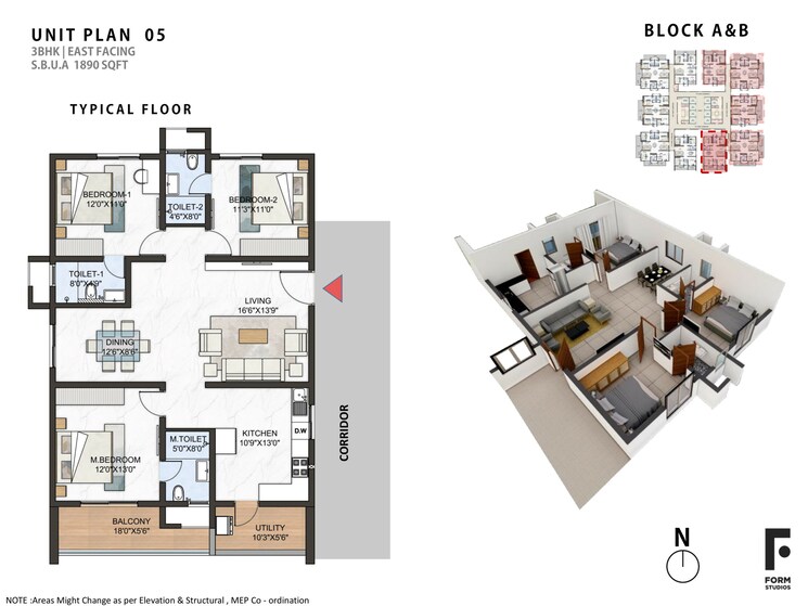 Floor Plan, greenspace-marvel 3 Bedroom 1890 Sq.Ft. Apartment In Manikonda Hyderabad 7460059