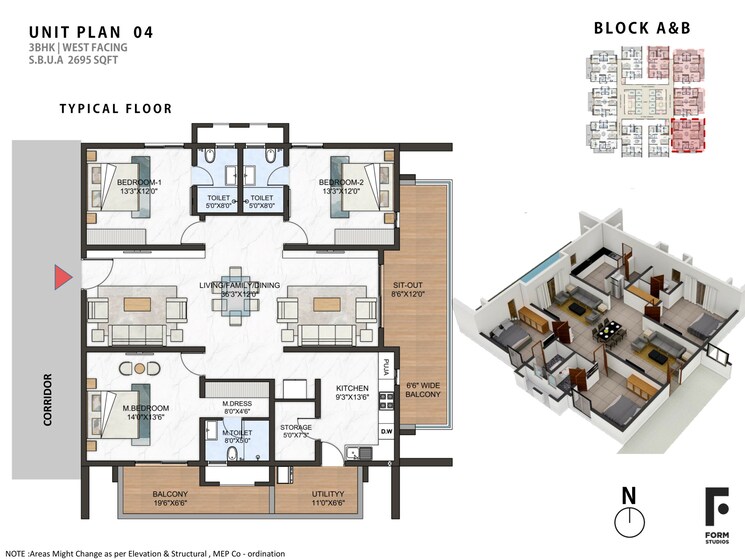 Floor Plan, greenspace-marvel 3 Bedroom 1890 Sq.Ft. Apartment In Manikonda Hyderabad 7460059