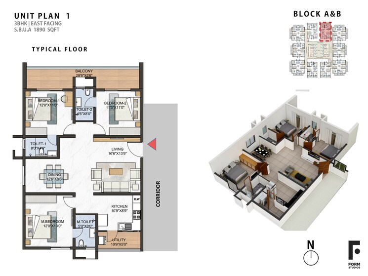 Floor Plan, greenspace-marvel 3 Bedroom 1890 Sq.Ft. Apartment In Manikonda Hyderabad 7460059