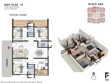 Floor Plan in 3 BHK Apartment at Greenspace Marvel, Manikonda – for Sale