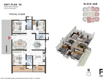 Floor Plan in 3 BHK Apartment at Greenspace Marvel, Manikonda – for Sale