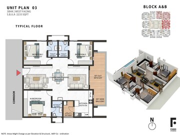 Floor Plan in 3 BHK Apartment at Greenspace Marvel, Manikonda – for Sale