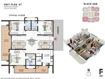 Floor Plan in 3 BHK Apartment at Greenspace Marvel, Manikonda – for Sale