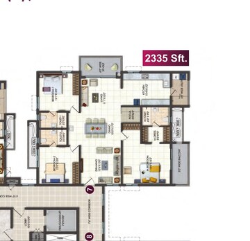 Floor Plan in 3 BHK Apartment at Rajapushpa Provincia, Narsingi – for Sale