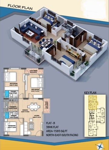 Floor Plan in 3 BHK Apartment at New Town – for Sale