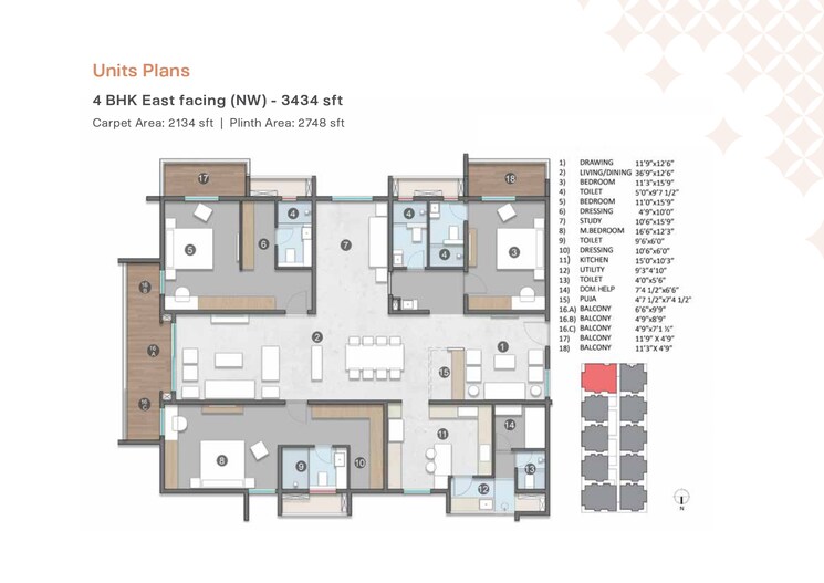 Floor Plan, miyapur 3 Bedroom 2545 Sq.Ft. Apartment In Miyapur Hyderabad 7471662