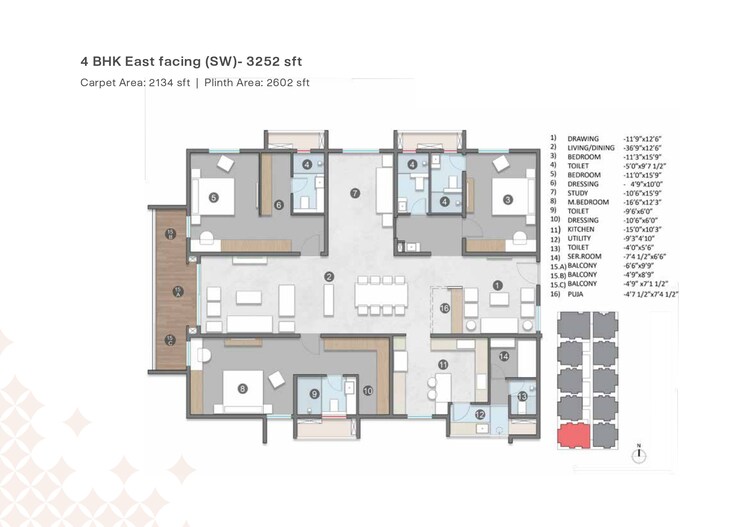 Floor Plan, miyapur 3 Bedroom 2545 Sq.Ft. Apartment In Miyapur Hyderabad 7471662
