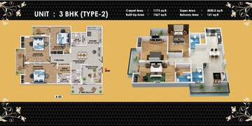 Floor Plan in 2 BHK Apartment at GSR Heights Lucknow, Bijnor – for Sale