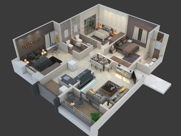 Floor Plan, ravet 3 Bedroom 1053 Sq.Ft. Apartment In Ravet Pune 7476501