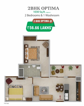 Floor Plan in 2 BHK Apartment at Sector 74 A – for Sale