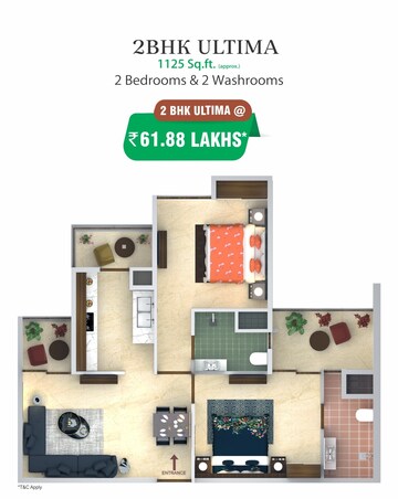 Floor Plan in 2 BHK Apartment at Sector 74 A – for Sale