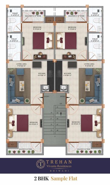 Floor Plan in 2 BHK Apartment at Bhiwadi Mod – for Sale