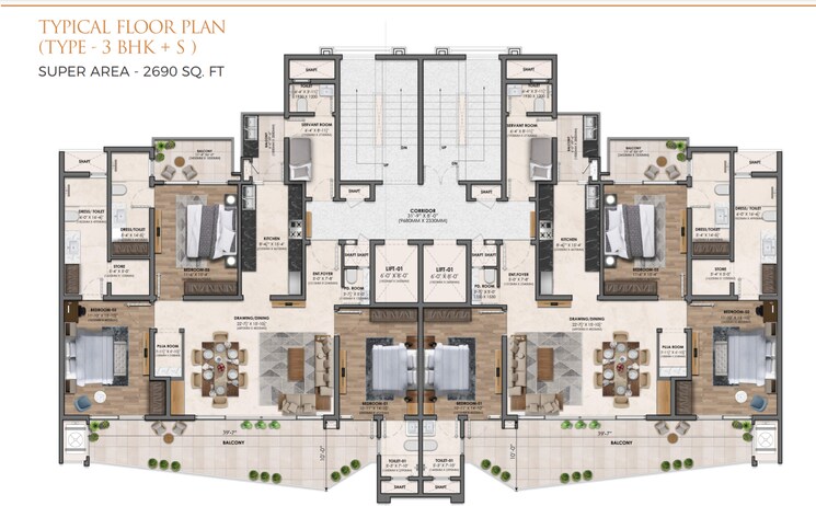Floor Plan, patiala road 4 Bedroom 3685 Sq.Ft. Apartment In Patiala Road Zirakpur 7485946