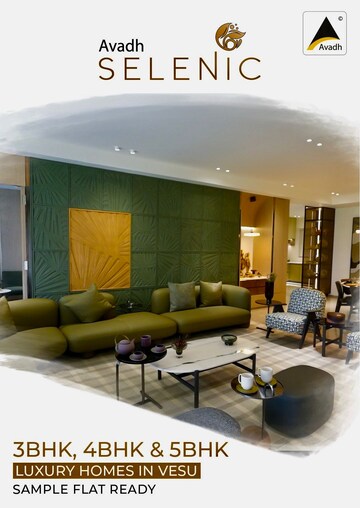 Living Room in 3 BHK Apartment at Vesu – for Sale