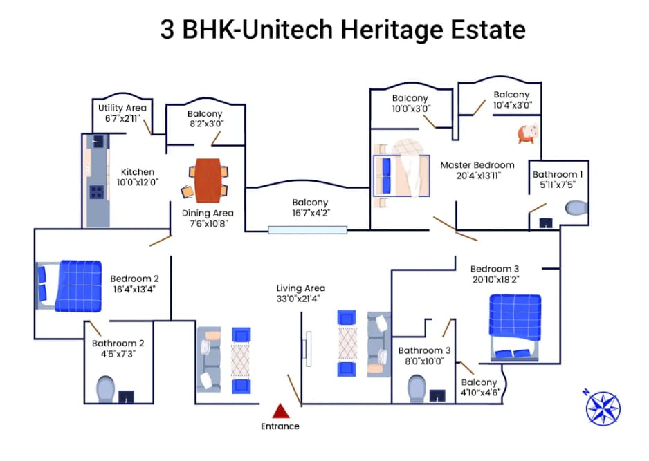 3 BHK Apartment For Resale in Unitech Heritage Estate Yelahanka Bangalore  7491016