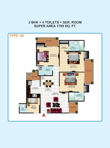 Floor Plan in 3 BHK Apartment at Sanchar Nest Palm Heights, Wave City – for Sale