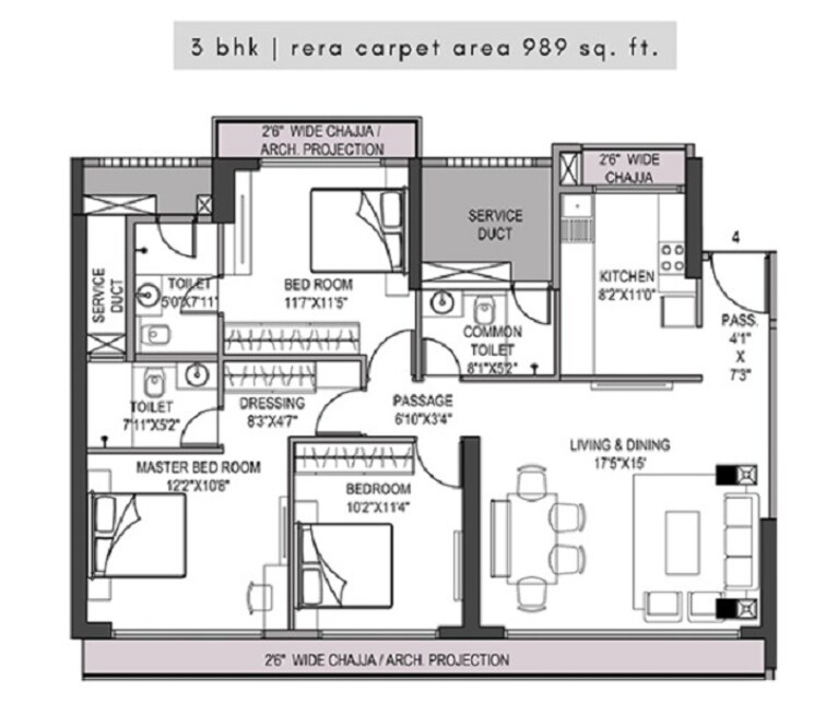 Floor Plan, neelkanth-greens 3 Bedroom 980 Sq.Ft. Apartment In Manpada Thane 7495739