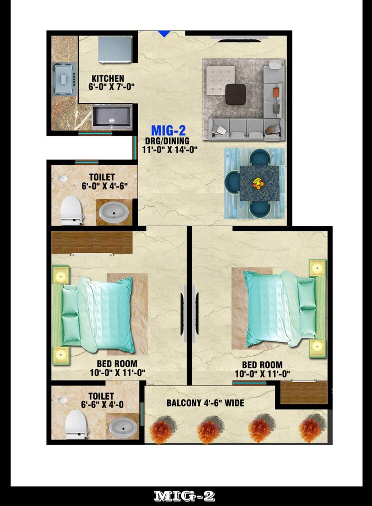 Floor Plan, suraj-residency-noida 2 Bedroom 1050 Sq.Ft. Builder Floor In Sector 73 Noida 7497707