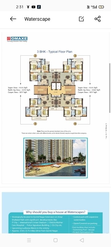 Master Plan in 3.5 BHK Apartment at Omaxe Waterscapes, Gomti Nagar – for Sale