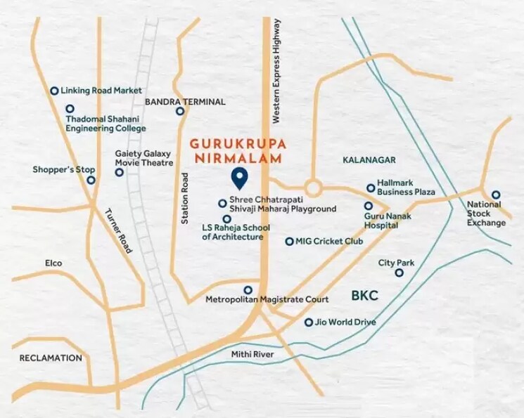 Map Location, gurukrupa-nirmalam 4 Bedroom 1270 Sq.Ft. Apartment In Bandra East Mumbai 7508293