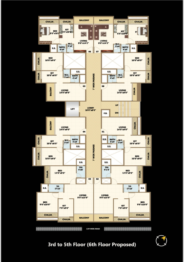 Floor Plan, ulwe sector 17 2 Bedroom 1200 Sq.Ft. Apartment In Ulwe Sector 17 Navi Mumbai 7508327