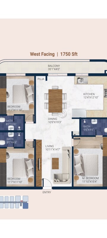 Floor Plan in 3 BHK Apartment at Gowdavalli – for Sale