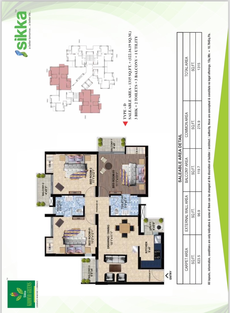 3 BHK Apartment For Resale in Sikka Kaamya Greens Noida Ext Sector 10 Greater Noida  7515481