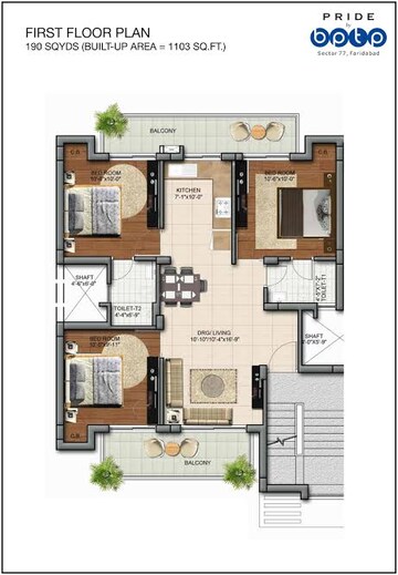 Floor Plan in 3 BHK Builder Floor at BPTP Parkland Pride, Sector 77 – for Sale