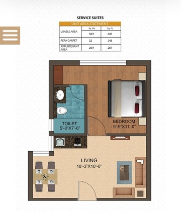 Floor Plan in Studio Apartment at Axis Blues, Dodamarg – for Sale