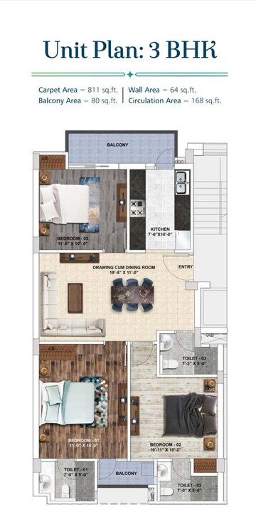 Floor Plan in 3 BHK Apartment at International Airport Road – for Sale
