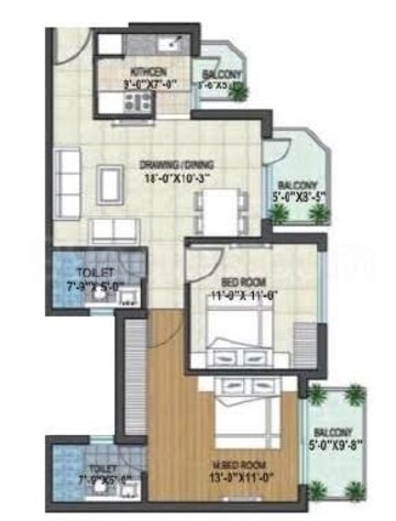 Floor Plan in 2 BHK Apartment at Rishita Manhattan, Gomti Nagar – for Sale