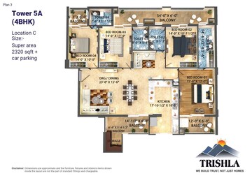 Floor Plan in 4 BHK Apartment at Trishla City, Patiala Road – for Sale