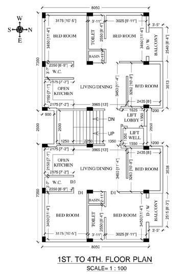 Floor Plan in 3 BHK Apartment at New Town – for Sale