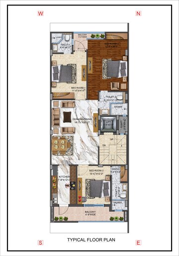 Floor Plan in 3 BHK Builder Floor at Unitech South City 1, Sector 41 – for Sale