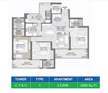 Floor Plan in 3.5 BHK Apartment at M3M Mansion, Sector 113 – for Sale