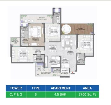 Floor Plan in 4 BHK Apartment at M3M Mansion, Sector 113 – for Sale
