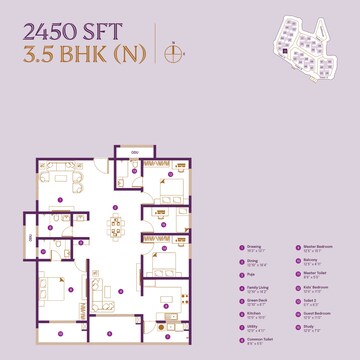 Floor Plan in 3 BHK Apartment at ASBL Landmark, Kukatpally – for Sale
