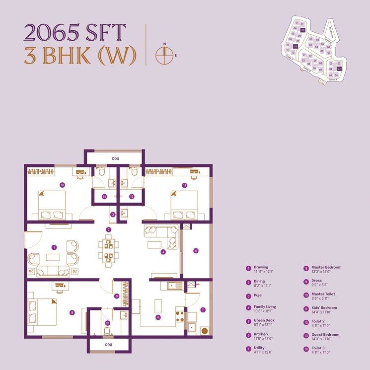 Floor Plan, asbl-landmark 3 Bedroom 2065 Sq.Ft. Apartment In Kukatpally Hyderabad 7584186