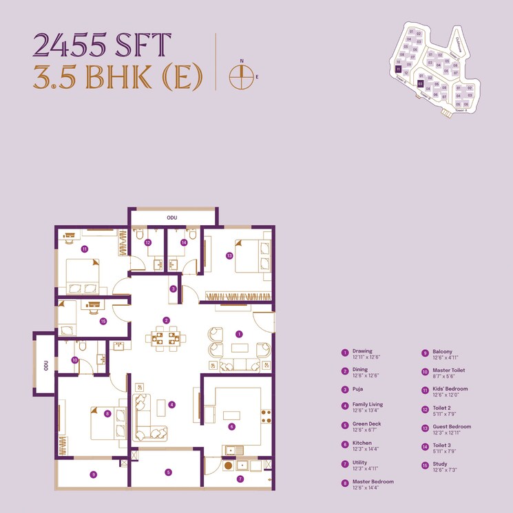 Floor Plan, asbl-landmark 3 Bedroom 2065 Sq.Ft. Apartment In Kukatpally Hyderabad 7584186