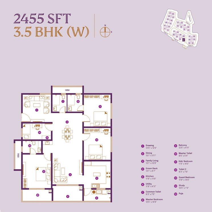 Floor Plan, asbl-landmark 3 Bedroom 2065 Sq.Ft. Apartment In Kukatpally Hyderabad 7584186