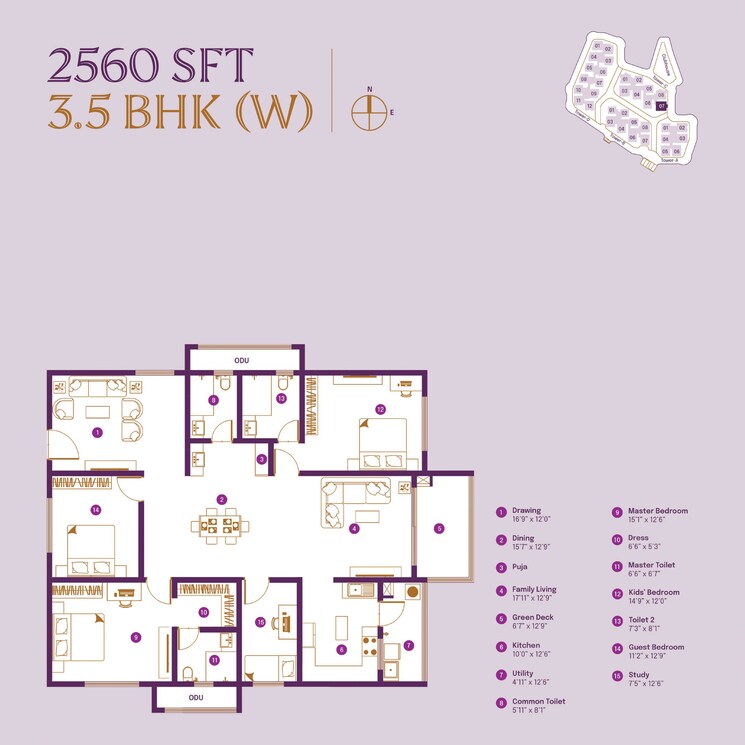 Floor Plan, asbl-landmark 3 Bedroom 2065 Sq.Ft. Apartment In Kukatpally Hyderabad 7584186