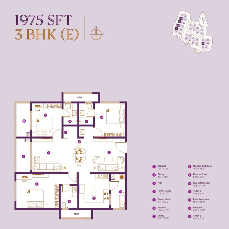 Floor Plan, asbl-landmark 3 Bedroom 2065 Sq.Ft. Apartment In Kukatpally Hyderabad 7584186