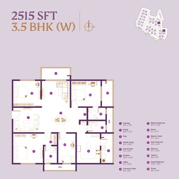 Floor Plan in 3.5 BHK Apartment at ASBL Landmark, Kukatpally – for Sale