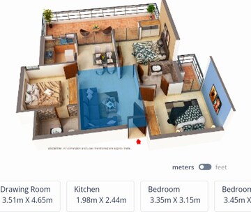 Floor Plan in 3 BHK Apartment at Gaur City 2 - 14th Avenue, Sector 16c Greater Noida – for Sale