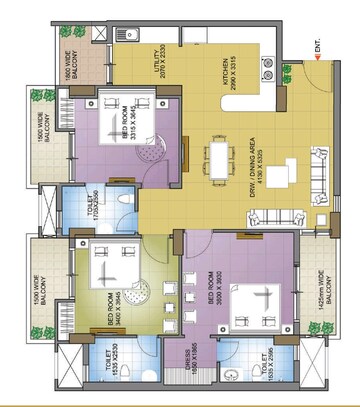 Floor Plan in 3 BHK Apartment at SLF Anushree, Sector 75 – for Sale