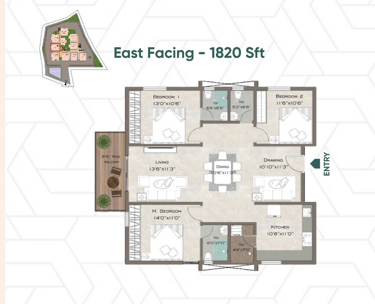 Floor Plan, velmala 3 Bedroom 1820 Sq.Ft. Apartment In Velmala Hyderabad 7596521